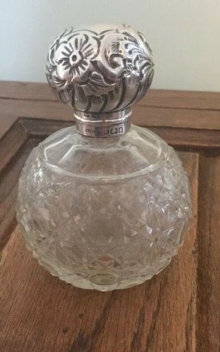 Stunning Antique Solid Silver Hinged Top Cut Crystal Perfume Bomb.  1903.  A640