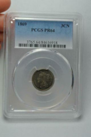 Rare 1869 Nickel Three 3 Cent Graded Pcgs Proof 64 - Sl82