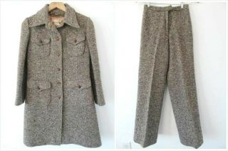Vtg 60s John Meyer Of Norwich Tweed Mod Retro Tailored Jacket & Pants Suit Set S