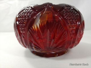 Vintage Fenton Red Ruby Marble Slag Glass Regency Rose Bowl Exclusive For Levay