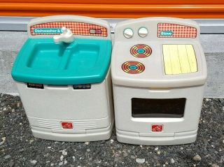 Vintage Step 2 Child Size Toddler 2pc Kitchen Sink / Dishwasher,  Stove