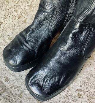 Vtg 60s Vendettes black leather mod goth gogo chunky heel platform boots sz 7.  5 7
