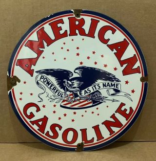 Porcelain American Gasoline Sign Vintage Gas Pump Plate Eagle Usa Oil