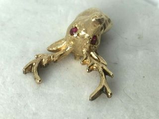 AWESOME 14K yellow gold natural RUBIES DEER HEAD taxidermy TIE PIN.  2.  8gm. 4
