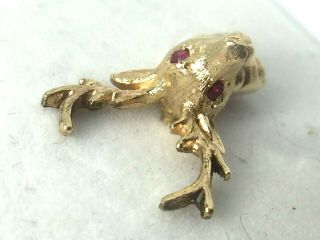 AWESOME 14K yellow gold natural RUBIES DEER HEAD taxidermy TIE PIN.  2.  8gm. 5
