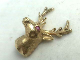 AWESOME 14K yellow gold natural RUBIES DEER HEAD taxidermy TIE PIN.  2.  8gm. 7