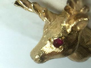 AWESOME 14K yellow gold natural RUBIES DEER HEAD taxidermy TIE PIN.  2.  8gm. 8