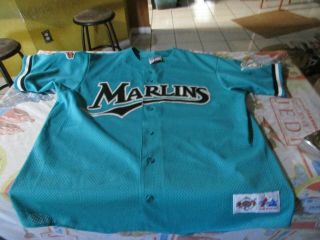 Florida Marlins Vintage Majestic 1997 World Series Jersey Size Mens L Teal