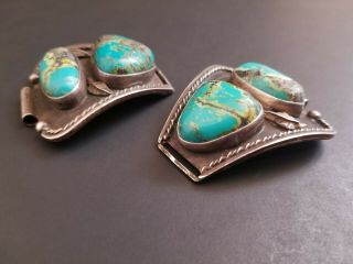 Vintage Native American Navajo Sterling & Turquoise Watch Band Tips (66g) 2