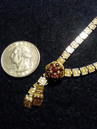 Victorian 12k Book Chain - Hard Red Stones In Pendant Of Necklace Some Repair