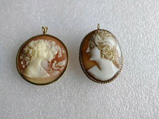 Solid 10k And 14k Yellow Gold Vintage Cameo/bust Pendant Pin Brooch