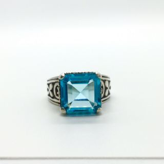 Vintage Natural 7.  44ct Blue Tourmaline Princess Cut 925 Sterling Silver Ring