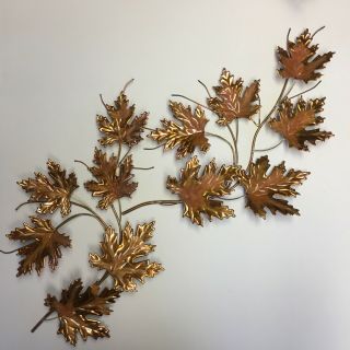 Copper 3 - D Sculpted Maple Leaves Embossed Wall Art 2 Piece Spray Vtg