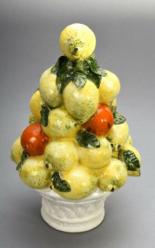 Vintage 1960s Italian Hand Painted Ceramic Lemon Mandarin Citrus Fruit Topiary