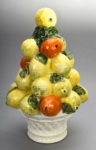 Vintage 1960s Italian Hand Painted Ceramic Lemon Mandarin Citrus Fruit Topiary 2