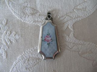 Vintage Antique Sterling Enamel Guilloche Hand Painted Locket Pendant Necklace