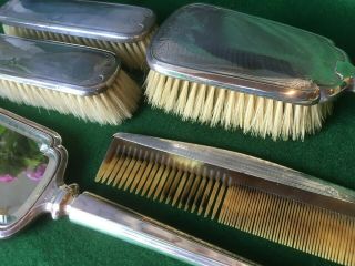 1930 Solid Sterling Silver Art Deco Vanity Set Mirror Comb Clothes &hair Brushes