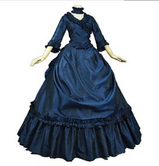 Rococo Victorian Costume Party Costume Masquerade Ink Blue Vintage Cosplay Gown