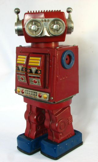Vintage 1960s Battery Operated Litho Tin Toy Robot