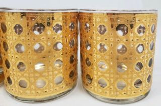 Mid - Century Culver Cannela Gold Cane On The rocks Old Fashion Glasses Vintage 5