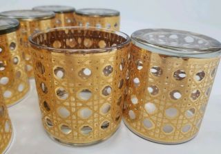 Mid - Century Culver Cannela Gold Cane On The rocks Old Fashion Glasses Vintage 8