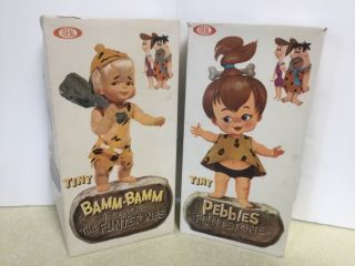 Vintage 11” Pebbles And Bamm - Bamm Dolls Ideal Toy/hanna Barbera 1964 Mib