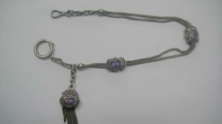 Antique Victorian Silver? Enamel Albertina Pocket Watch Chain