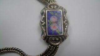 ANTIQUE VICTORIAN SILVER? ENAMEL ALBERTINA POCKET WATCH CHAIN 2