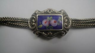 ANTIQUE VICTORIAN SILVER? ENAMEL ALBERTINA POCKET WATCH CHAIN 3