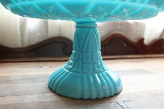 Vintage Cake Stand Turquoise Milk Glass Pressed Glass Pedestal Fenton