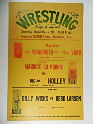 Vintage Wrestling Poster Tojo Yamamoto Nick Gulas Roy Welch Jonesboro Arkansas