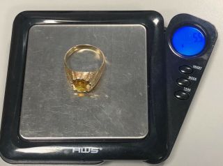10k gold men’s ring,  vintage style cool design,  size 11.  5,  5.  5 grams,  faux stone 3