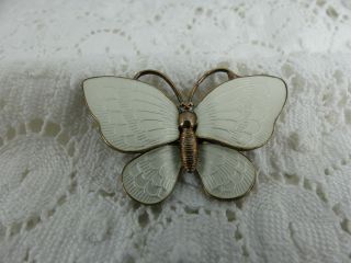 Denmark Vintage Enamelled Sterling Silver White Butterfly Brooch,  Volmer Bahner