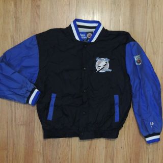 Tampa Bay Lightning Vintage Nhl Pro Player Jacket Mens Black Blue Snap Sz Small