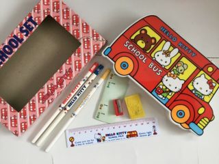 Vintage 1976 Sanrio Hello Kitty Pencil Case Wirh Contents Box School Set Rare