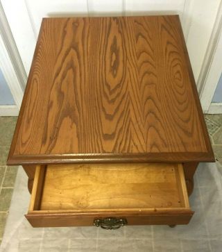 Vintage Oak Finish Wood End Table Queen Anne Leg with Drawer - 2