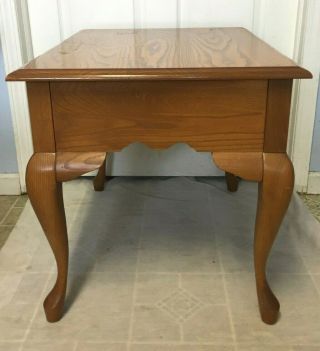 Vintage Oak Finish Wood End Table Queen Anne Leg with Drawer - 3