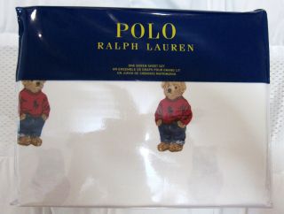 2018 Ralph Lauren Polo Bear Sheets Limited Edition Sheet Set Queen Stadium Vtg