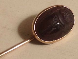 Antique Vintage 14k Yellow Gold Carved Amethyst Cabochon Scarab Beetle Stick Pin