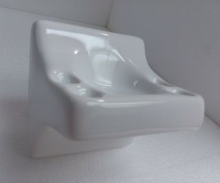 White Ceramic Toothbrush Tumbler Cup Holder Tray Wall Mount Vintage Gloss Retro 3