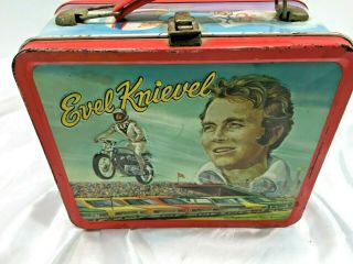 Vintage 1974 Aladdin Evel Knievel Metal Lunchbox Thermos Motorcycle Stunt God