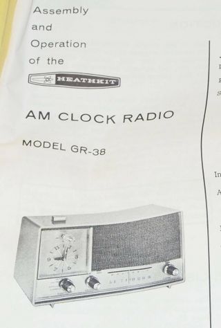 Rare Unbuilt Vtg 1969 HEATHKIT GR - 38 AM CLOCK RADIO Model Kit 4