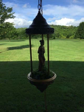 Vintage Partial Nude Greek Goddess Rain Swag Lamp / Running Oil Lamp,  32 In.