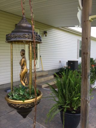 Vintage Partial Nude Greek Goddess Rain Swag Lamp / Running Oil Lamp,  32 in. 2