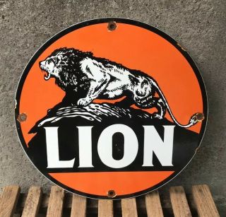 Vintage Lion Gasoline Porcelain Sign,  Gas,  Oil,  Service Station,  Pump Plate
