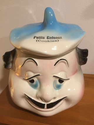 Vintage American Bisque Cardinal Co Cookie Jar French Chef Head Petits Gateaux