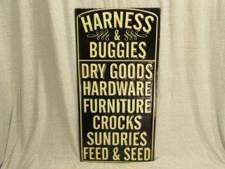 Vintage Harness & Buggies Embossed Metal Advertising Sign General Store Hardware