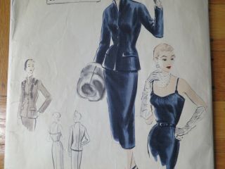 Vogue Couturier Design 581 Vintage 1950 Jacket Dress Pattern Sz 18 Bust 36 50s