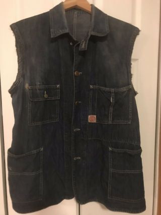 Vintage Distressed Head Light Denim Coverall Jacket Men 