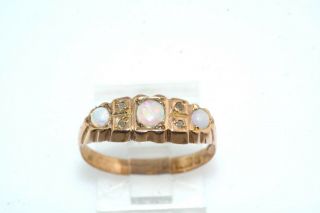 Antique Victorian 9k Yellow Gold Opal & Rose Cut Diamond Ring Sz 7.  5